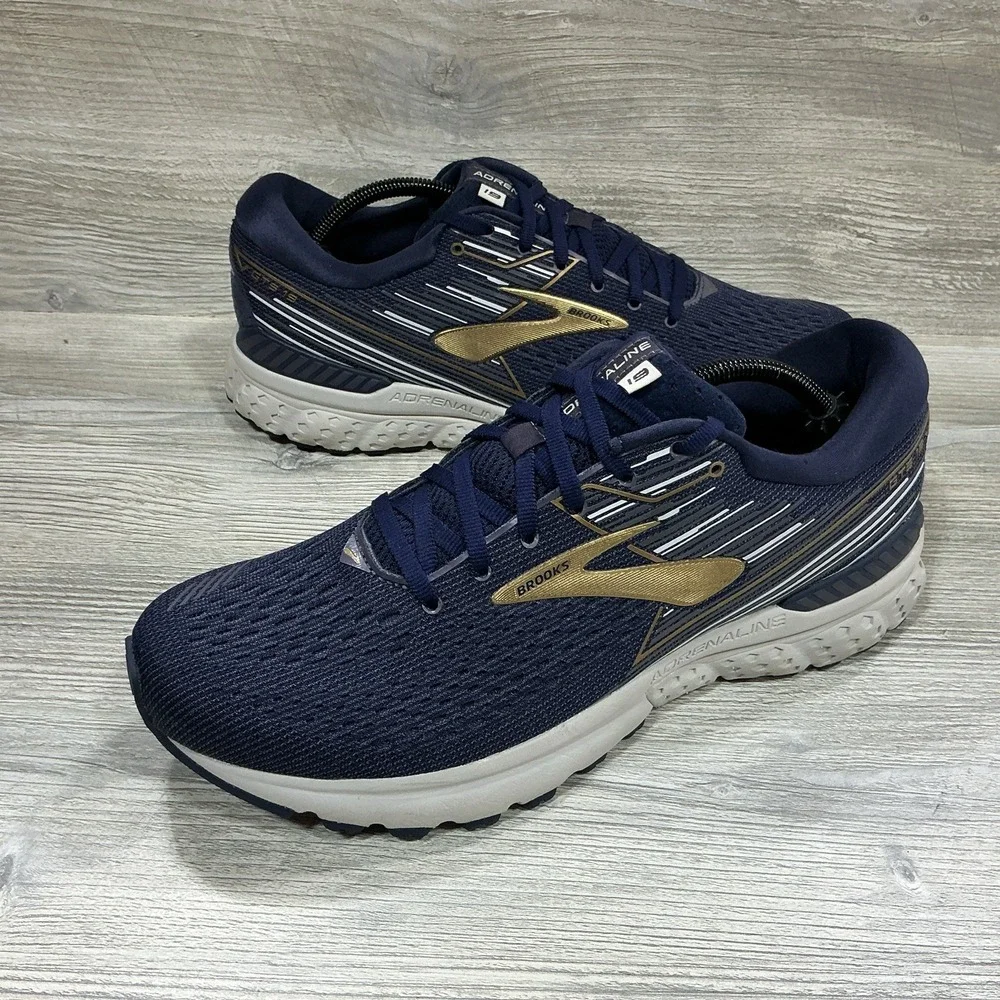 Brooks Adrenaline GTS 19 Mens Running Shoes Navy Gold Sneakers Size 11.5 D